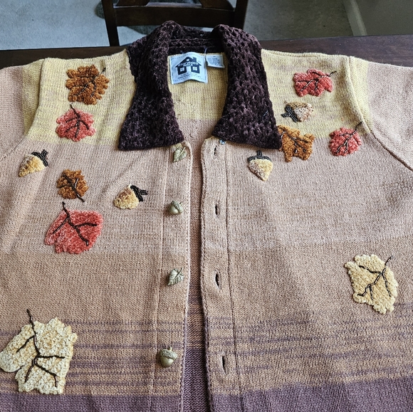 Autumn Leaf Knit &  Embroidered Cardigan - Picture 2 of 12